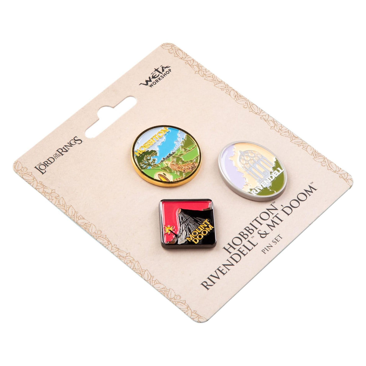 Weta The Lord of the Rings Trilogy Hobbiton, Rivendell & Mount Doom Pin Set PRE-ORDER