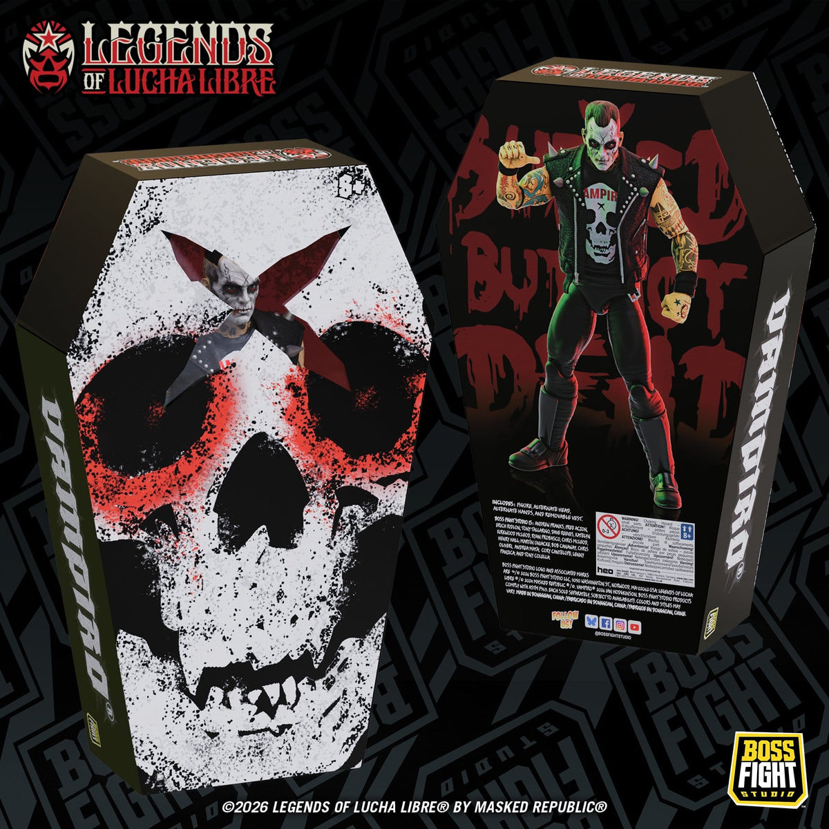 Boss Fight Studios Legends of Lucha Libre Fanaticos Vampiro Coffin Box Resurrected Action Figure PRE-ORDER