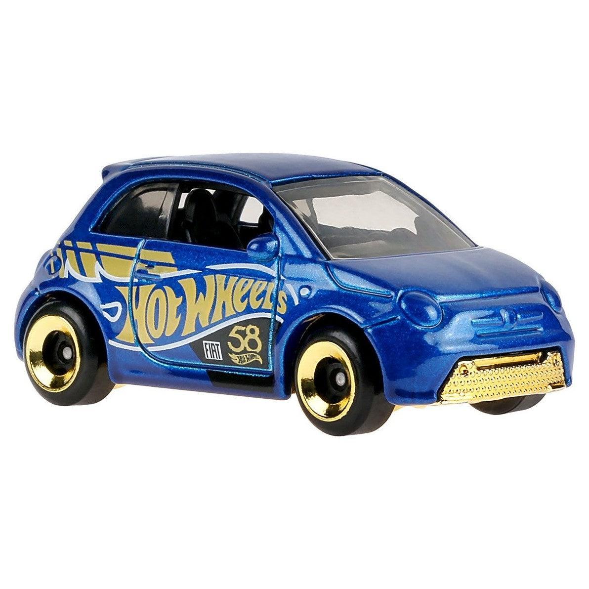 Hot Wheels Pearl and Chrome - Fiat 500e (58th Anniversary) Diecast Blue Gold 5/6