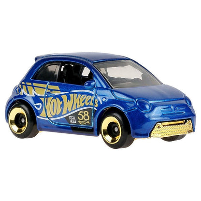 Hot Wheels Pearl and Chrome - Fiat 500e (58th Anniversary) Diecast Blue Gold 5/6