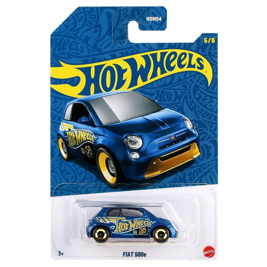 Hot Wheels Pearl and Chrome - Fiat 500e (58th Anniversary) Diecast Blue Gold 5/6