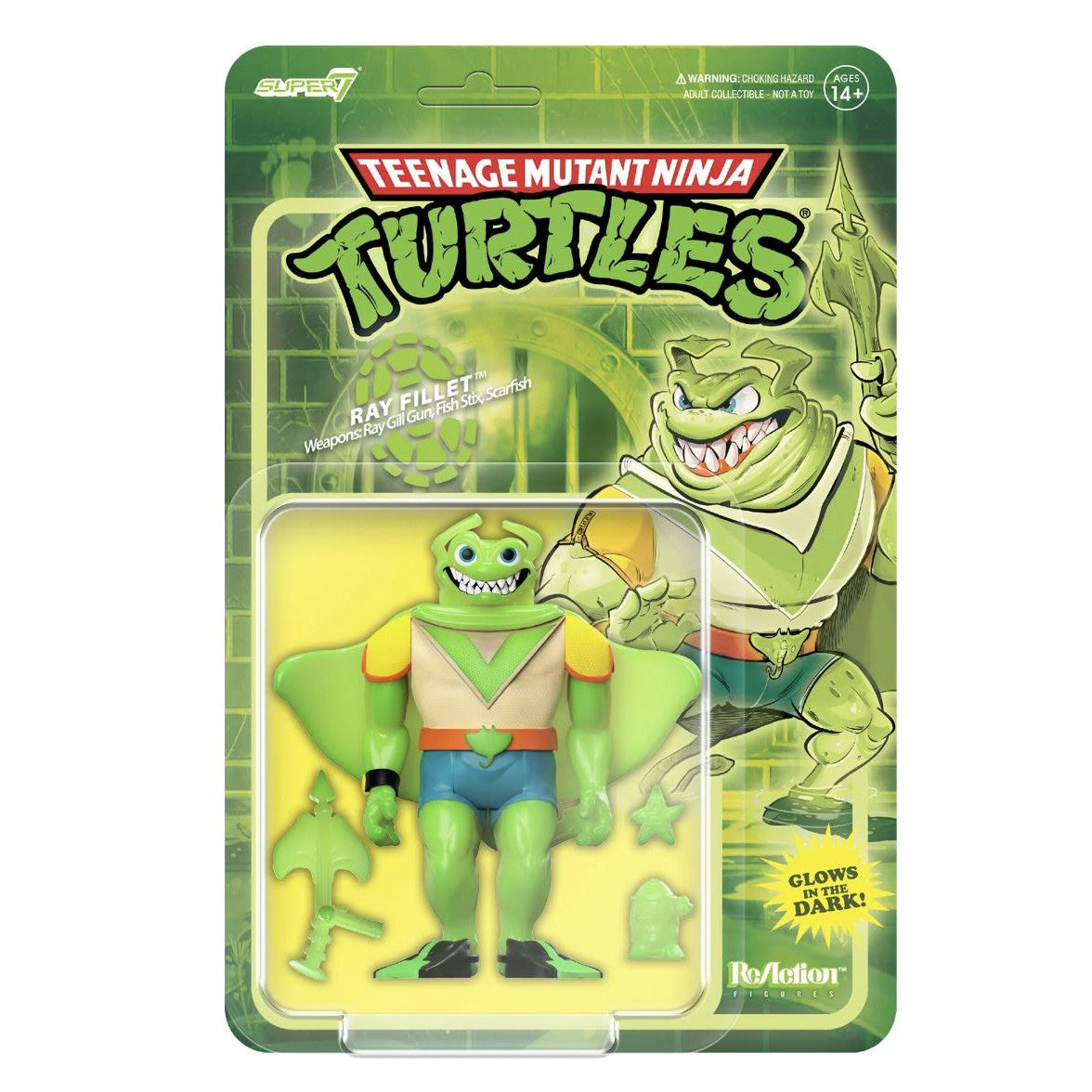 Super7 Teenage Mutant Ninja Turtles ReAction Figure - Ray Fillet Biolu ...