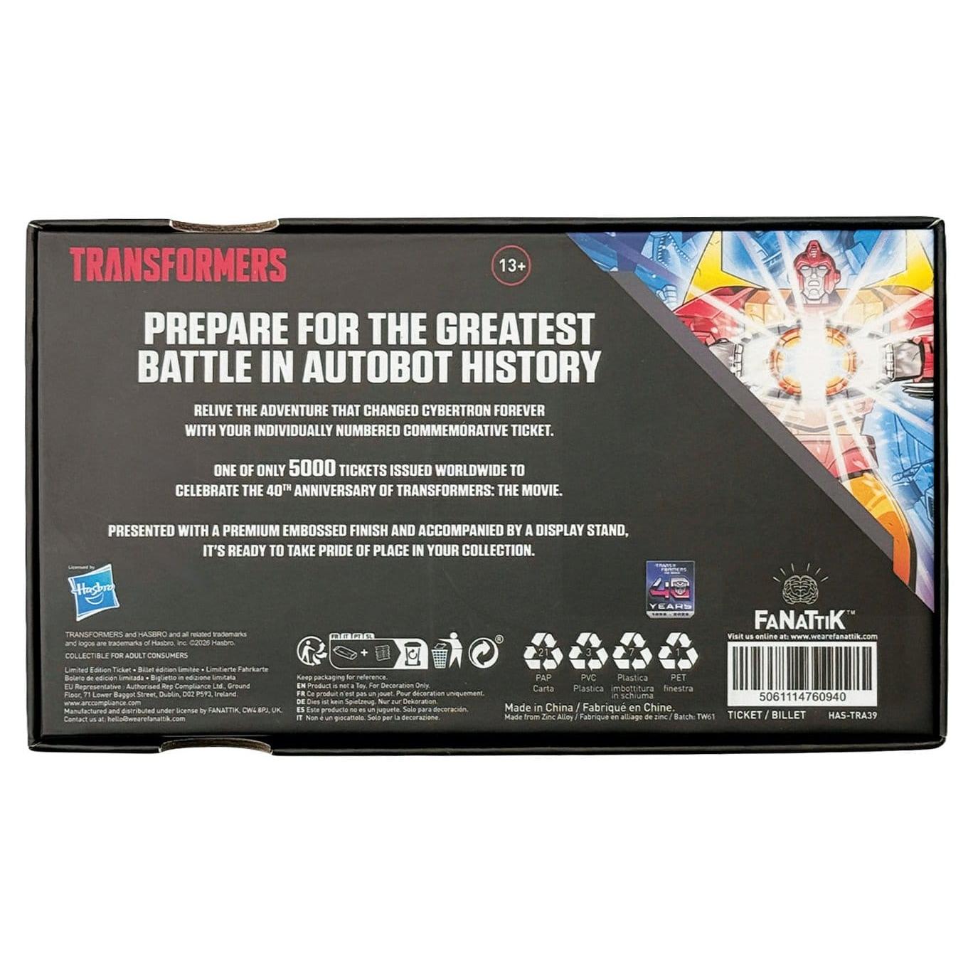 Transformers The Movie 40th Anniversary Limited Edition Replica Movie Ticket PRE-ORDER