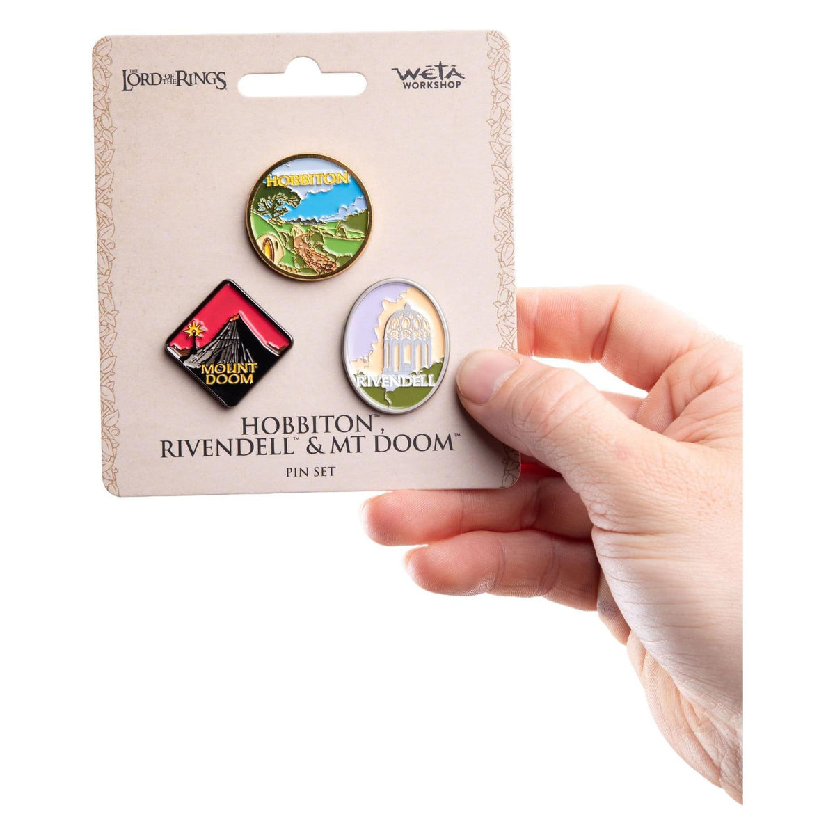 Weta The Lord of the Rings Trilogy Hobbiton, Rivendell & Mount Doom Pin Set PRE-ORDER