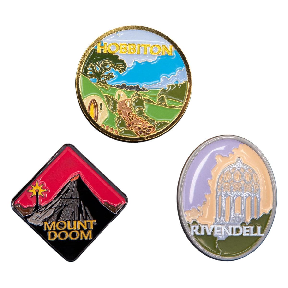 Weta The Lord of the Rings Trilogy Hobbiton, Rivendell & Mount Doom Pin Set PRE-ORDER
