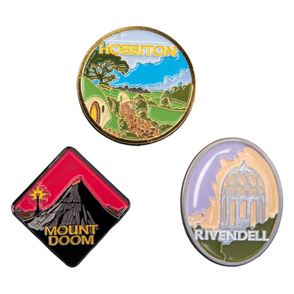 Weta The Lord of the Rings Trilogy Hobbiton, Rivendell & Mount Doom Pin Set PRE-ORDER